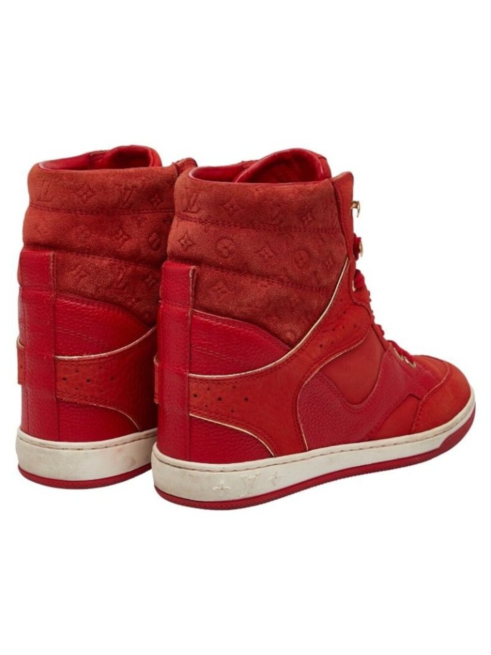 ★SOLD★ Louis Vuitton Cliff Top Line Monogram High Cut Sneakers Size 35 Red Suede - Picture 2 of 8